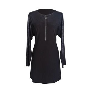 Artex Fashions Women's Size L Black Half Zip Tunic Distressed Long Sleeve NWT